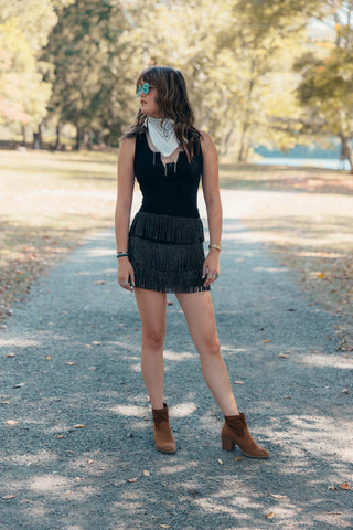 Fringe Suede Jeweled Skirt