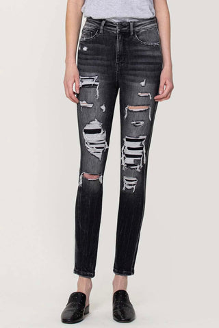 Vervet Distressed High Rise Crop Skinny w/ Patch Detailing