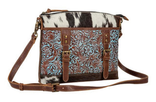 Clara Mae Hand-tooled Accent Canvas Hairon Bag